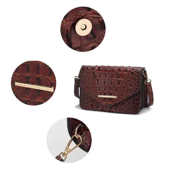 MKF Vanta Croc-Embossed Leather Saddle Shoulder Bag