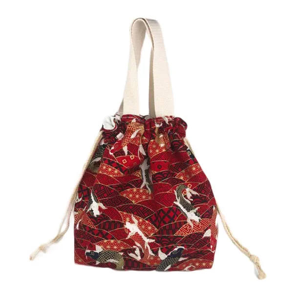 Clean Down Sundries Red Carp Japanese Style Drawstring Canvas Tote Bag – Holiday Bags Online