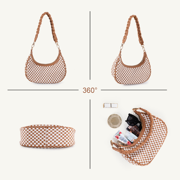 Women's Woven Hobo Handbag - Brown Leather Tote Bag